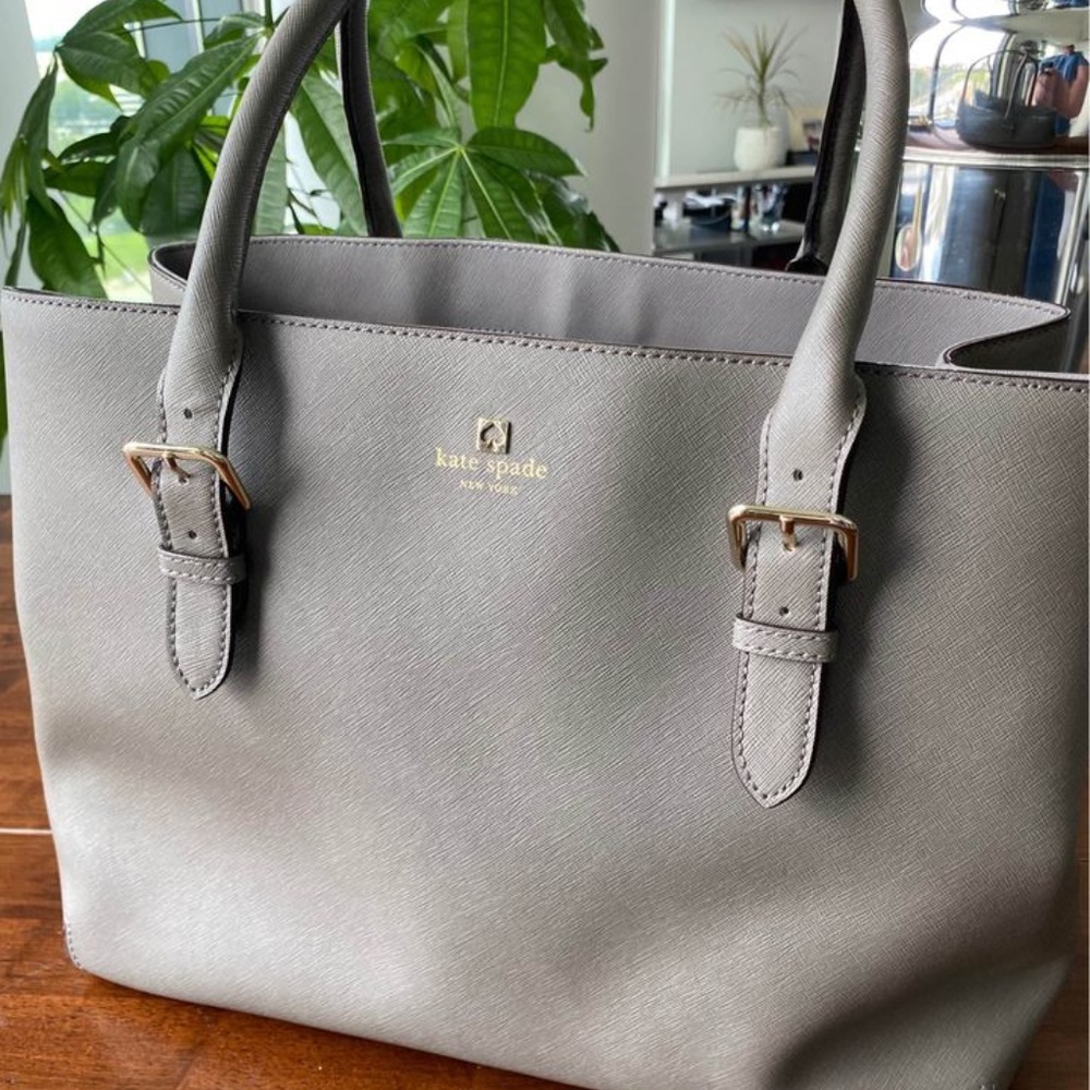 KATE SPADE Leather Cove Street Airel Tote Handbag Large Shoulder Bag! Dark Gray